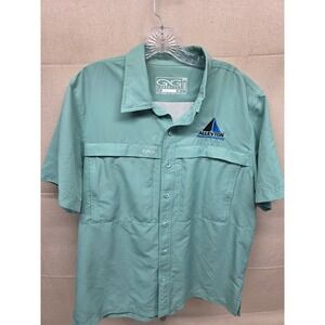 GameGuard Mens Short Sleeve Fishing Shirt Seafoam Green Alleyton Logo Large 1083